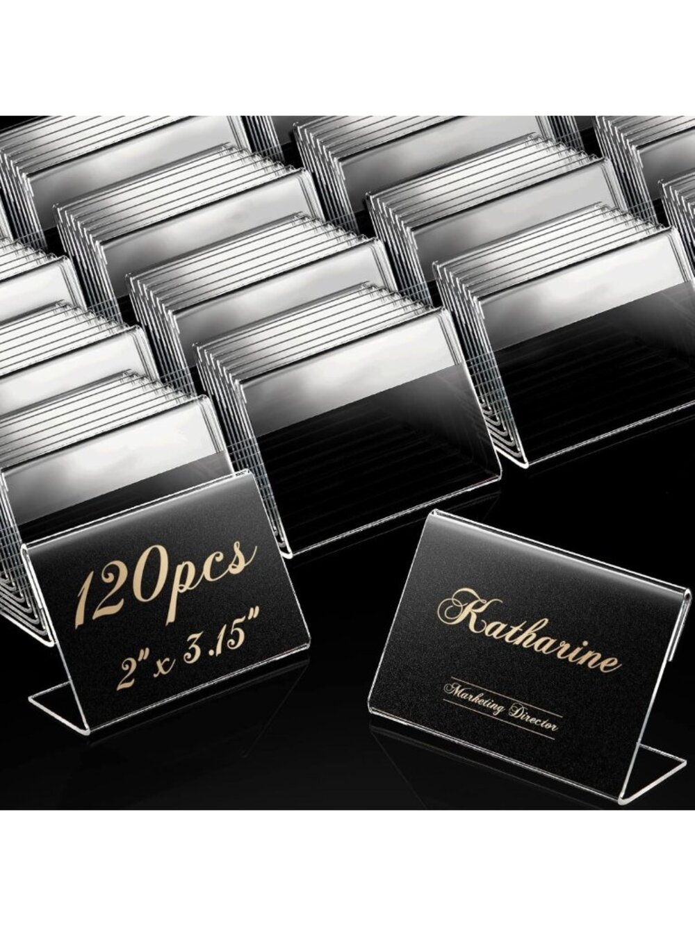 120 Pcs Mini Acrylic Display Holders - 3.15x2" L-Shaped Sign Stands for Events